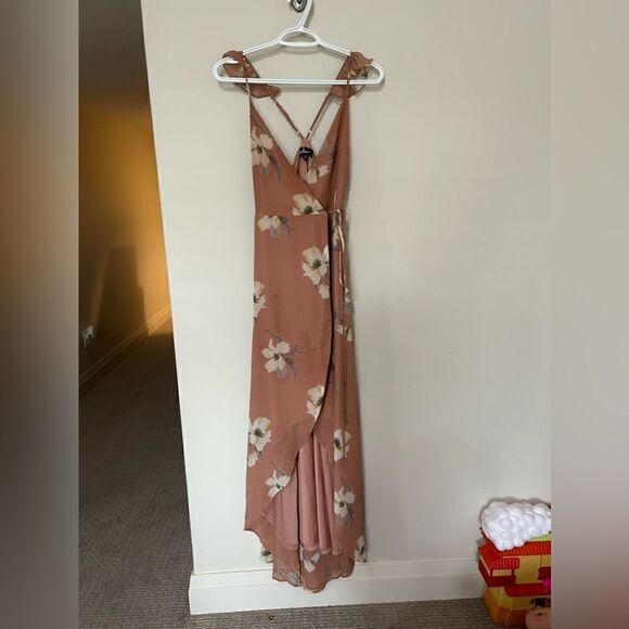 Lulu's Dress All Mine Rusty Rose Pink Floral Print High-Low Wrap Maxi - Picture 9 of 14